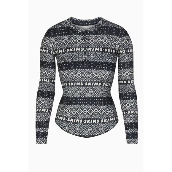 SKIMS Christmas Plush Pointelle Fairisle Henley Pajama Set Modal Medium Holiday - Picture 14 of 14